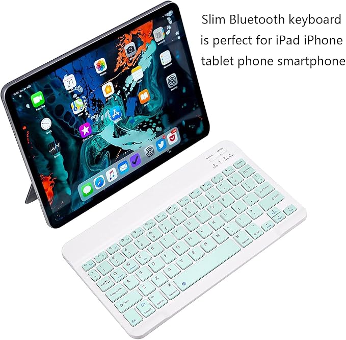 Ultra-Slim Bluetooth Keyboard Portable Mini Wireless Keyboard Rechargeable for Apple iPad iPhone Samsung Tablet Phone Smartphone iPadOS iOS Android (10 inch Light Green)
