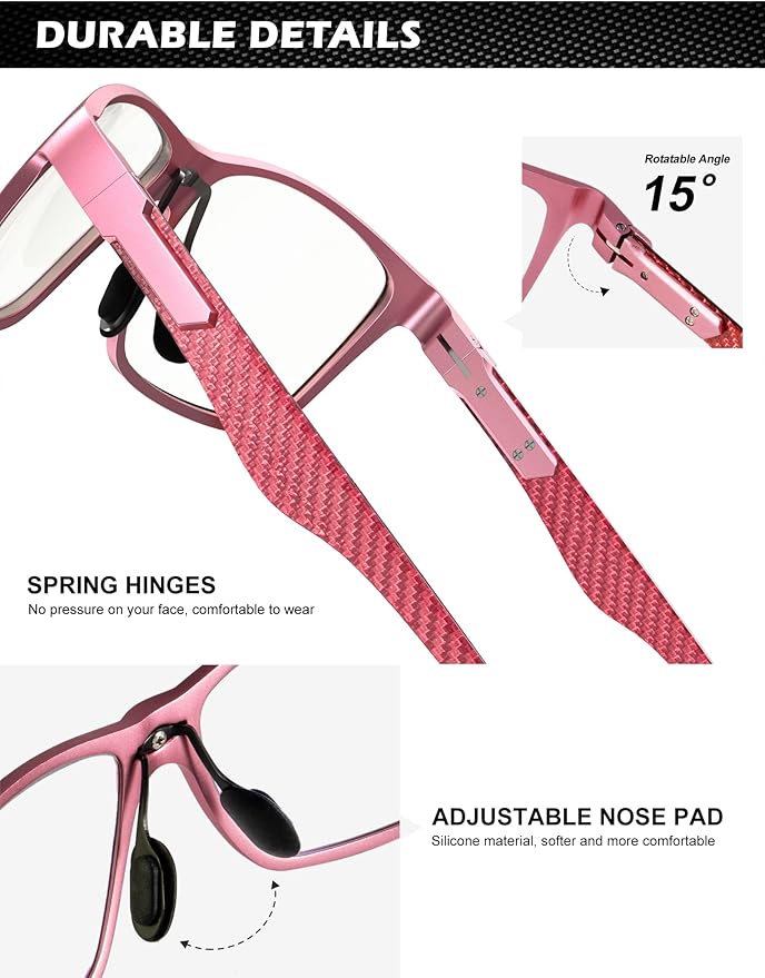 ANYLUV Carbon Fiber Reading Glasses for Men Women, Blue Light Blocking Computer Readers, Anti Glare Spring Hinge