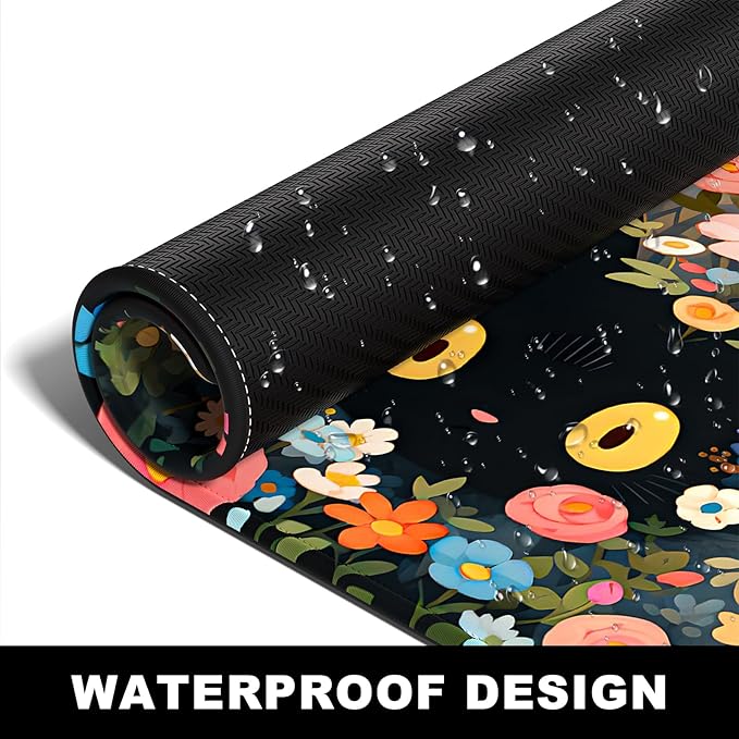 BOSOBO XXL Gaming Desk Mat, Extended Mouse & Keyboard Mat, Anime Cat Pink Flower Bush - 31.5 x 11.8 Inches