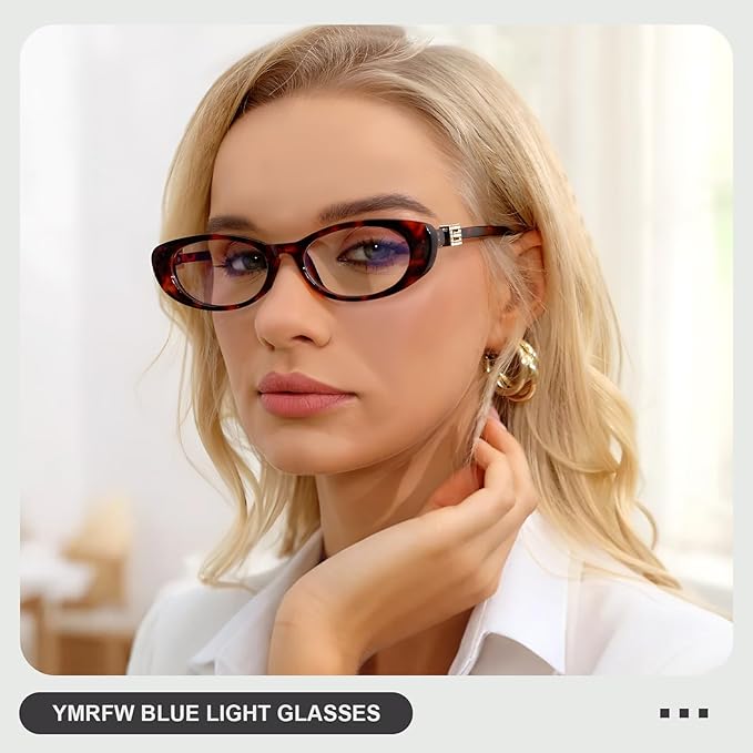 Oval Blue Light Blocking Glasses for Women Retro 90s Glasses Computer TV Eyeglasses Anti Eyestrain