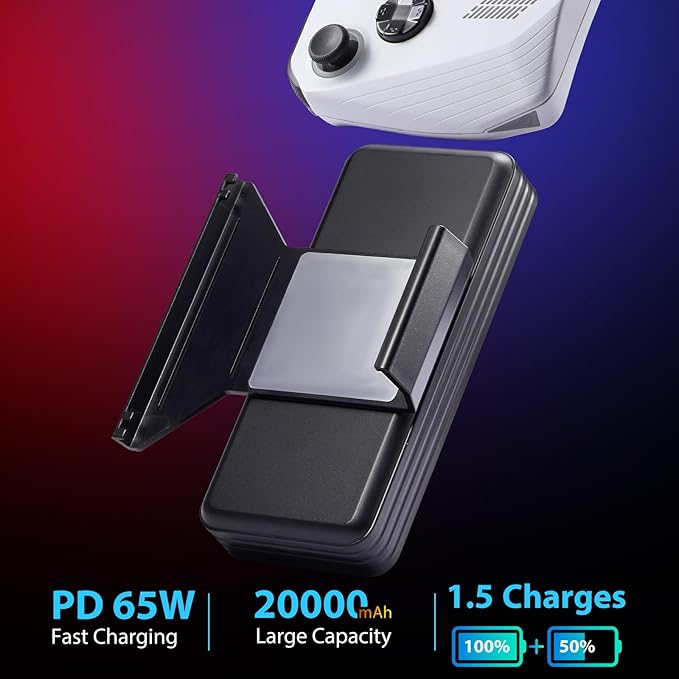 SiWiQU 20000mAh Magnetic Power Bank for ROG Ally, 65W Fast Charging Portable Battery Bank, External Battery Pack with Detechable Magnetic Back & Dual USB Cable, Support 30W Turbo Operating Mode.