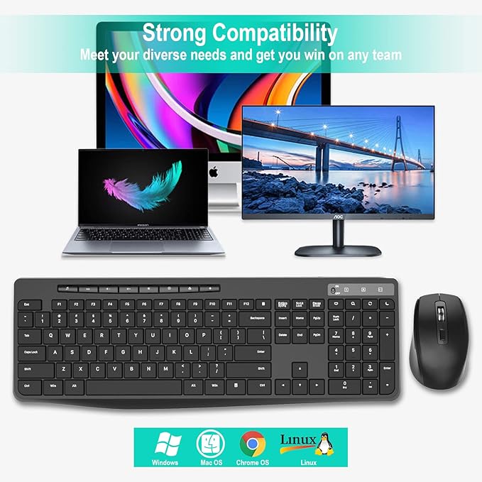 Wireless Keyboard and Mouse Combo,EarlyLit 2.4G Full-Sized Ergonomic,Cordless USB Mouse and Keyboard,12 Shortcut Keys and Quiet Click for Computer/Laptop/Windows/Mac