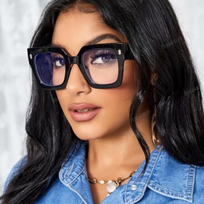 Breaksun Fashion Oversized Blue Light Blocking Glasses for Women Men Trendy Big Square Frame Computer Eyeglasses