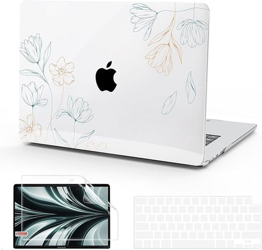B BELK Compatible with MacBook Air 13 inch Case M5 2026 2025 2024-2022 M4 M3 M2 A3449 A3240 A3113 A2681, Plastic Hard Shell+Keyboard Cover+Screen Protector for MacBook Air 13.6 inch Case,Etched Floral