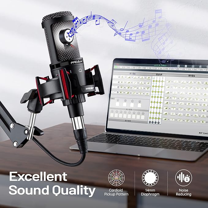 Condenser Microphone XLR,Professional Studio Recording Microphone for Computer PC,Cardioid Podcast Mic Kit with Boom Arm,Gaming Microphone for Streaming,ASMR,Singing,Voice Over,Vocal,YouTube,Zoom