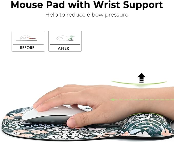 EooCoo Ergonomic Mouse Pad with Wrist Support, Mousepad with Memory Foam Wrist Rest and Non-Slip Base for Computer, Cafe, Home & Office, 9.64 x 8.26 in Office Desk Accessories