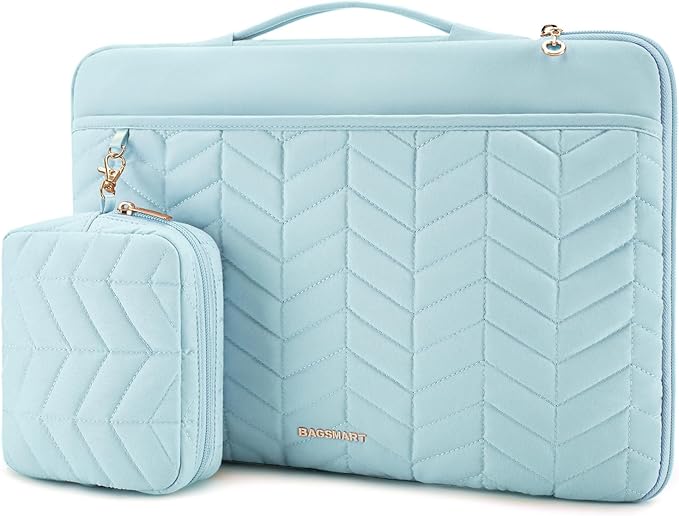 BAGSMART Laptop Case with Handle, Puffy Padded Laptop Bag Sleeve for Women, Portable MacBook Air/Pro Computer Case, 15-16 inch, Blue