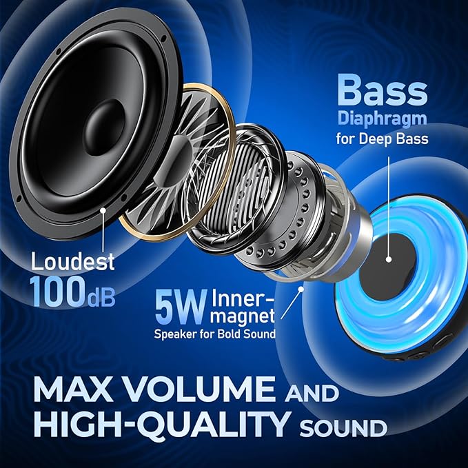 Mini Bluetooth Speaker, Teen Gift Ideas, Loudspeaker with Bass Diaphragm, 5W Internal-Magnet Speaker, 7H Playtime,TWS, RGB Light, TF Card Slot