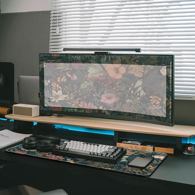 Gaming Mouse Pad, Large 31.5 x 11.8 inches Mousepad, Long Keyboard Pad, Cute Mouse Mat for Computer with Stitched Edges and Non-Slip Base (Wildflower)