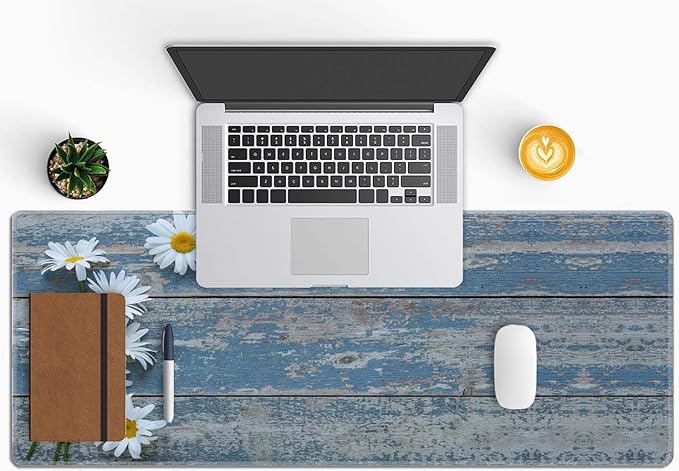 Large Gaming Mouse Pad, Extended XL Mousepad, Non-Slip Rubber Base Keyboard Mouse Mat Desk Pad for Work, Game, Office, Home, 31.5 x 11.8 in, Daisy Flowers on Old Wooden