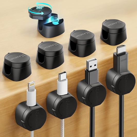 Kanemc Cable Clips Cord Holder for Desk, 360?? Spin Magnetic Wire Organizer Self Adhesive Cord Management for Office Desks Cars Home Kitchen Electronic Accessory (Black, 9 PCS) by Kanemc