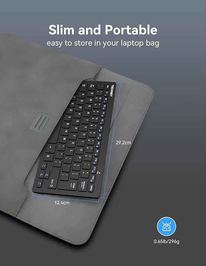 TECKNET 2.4G Wireless Keyboard - Mini Compact Keyboard with Media Hotkeys, 12-Month Battery Life, Compatible with PC, Desktop, Laptop, Smart TV - Black