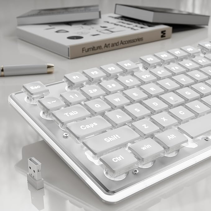 EWEADN X7S Wireless Keyboard with White Backlit, Metal Panel, 2.4G Rechargeable Computer Keyboard Silent Light up Full Size Cute Keyboards for Win & MAC - White