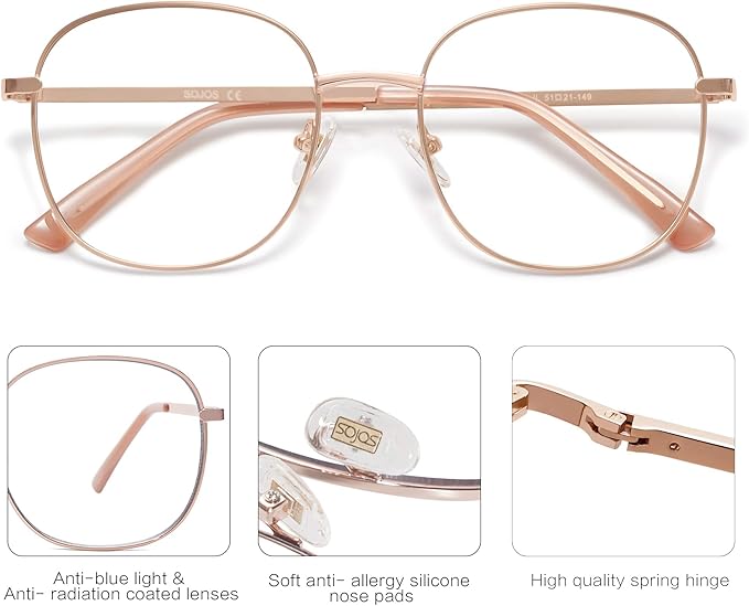 SOJOS Classic Square Blue Light Blocking Glasses for Women Men Stylish Computer Glasses SJ1137