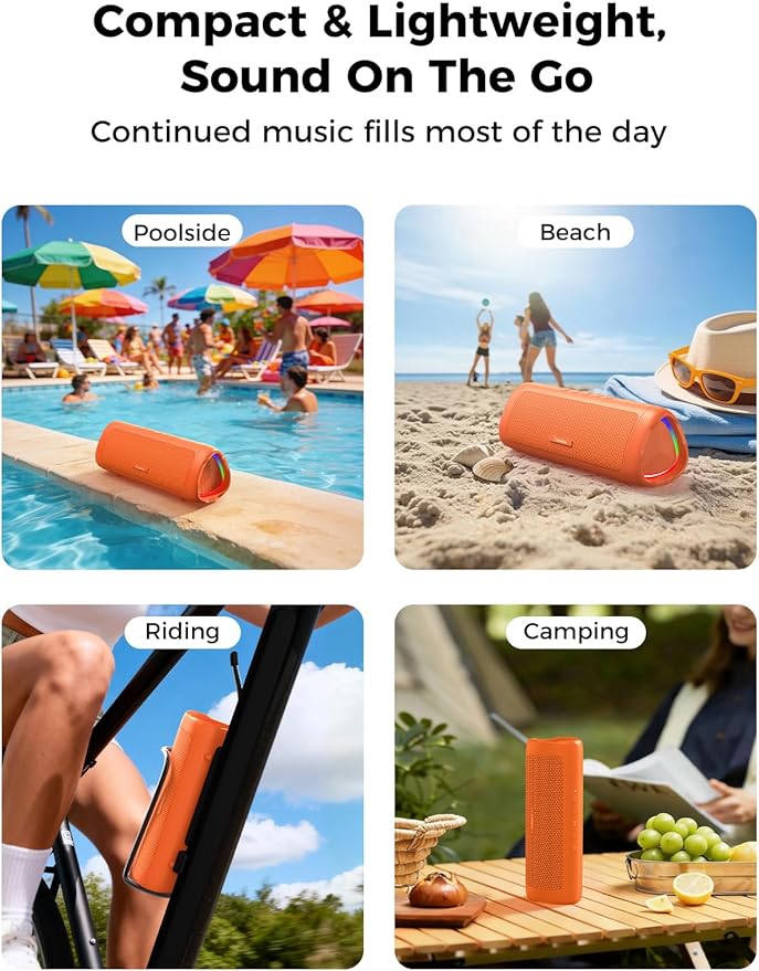 Bluetooth Speaker with HD Sound, Portable Wireless, IPX5 Waterproof, Up to 20H Playtime, TWS Pairing, BT5.3, for Home/Party/Outdoor/Beach, Electronic Gadgets, Birthday Gift (Orange)