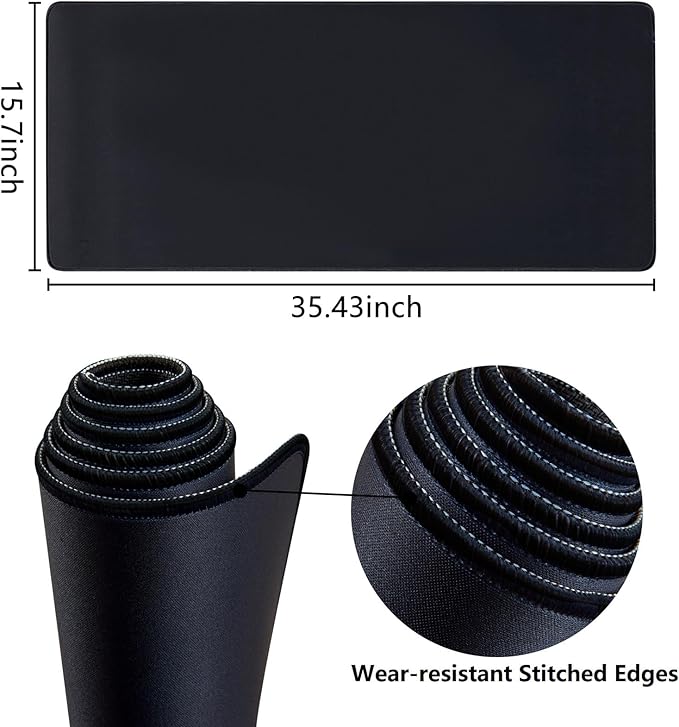 Armindou Large Gaming Desk Mouse Pads, XXL 35.4 x 15.7In Computer Desk Cover Matt for Desktop Keyboard and Mouse, Big Office Pad Protector Mats, Black Extra Large Mousepads, Anti-Slip Rubber Base