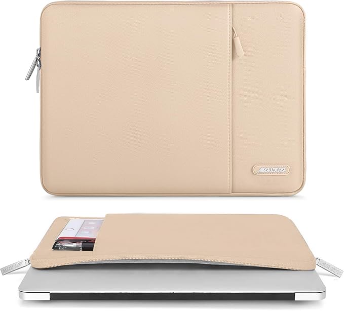MOSISO Laptop Case 13.3 inch, 13-13.3 inch Laptop Sleeve Compatible with MacBook Air/Pro 13/Pro 14 M5 M4 M3 M2 M1, HP Dell ASUS Lenovo,Polyester Vertical Computer Sleeve Bag with Pocket, Apricot