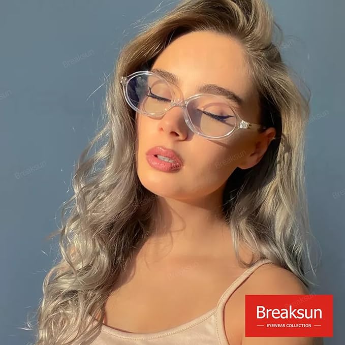 Breaksun Fashion Oval Glasses for Women Men Retro Round Tortoise Frame Blue Light Glasses Nerd Eyeglasses