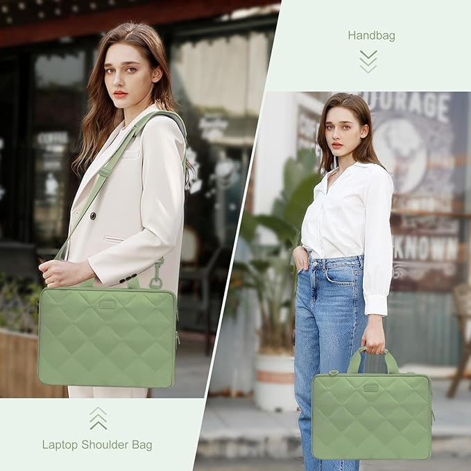 MOSISO 360 Protective Laptop Shoulder Bag, 13-13.3 inch Double Layer Fluffy Padded Laptop Bag with Anti-theft Zipper Compatible with MacBook, HP, Dell, Lenovo, Asus Notebook, Antique Green