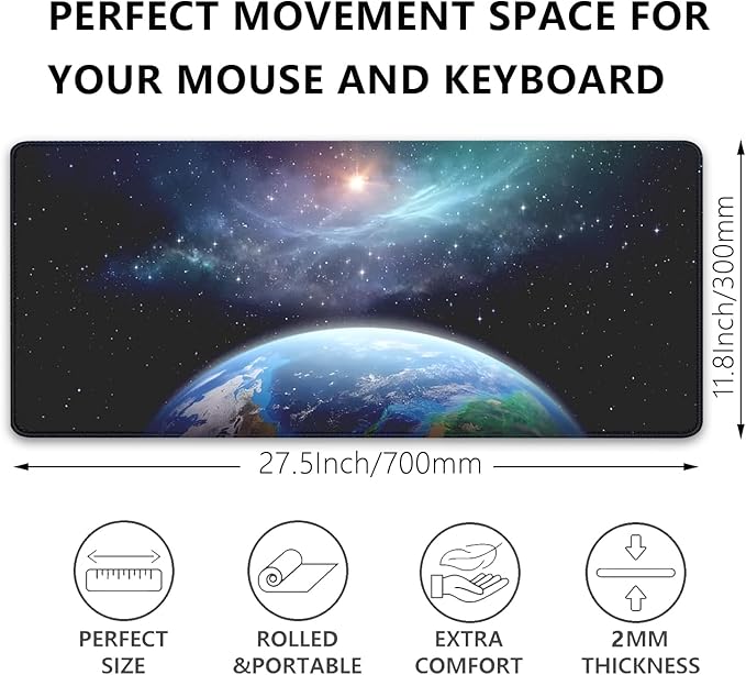 Earth and Starry Sky Large Desktop Mouse Pad, Desk Mat for Keyboard and Gaming, Office Home Work (27.5X11.8 in)