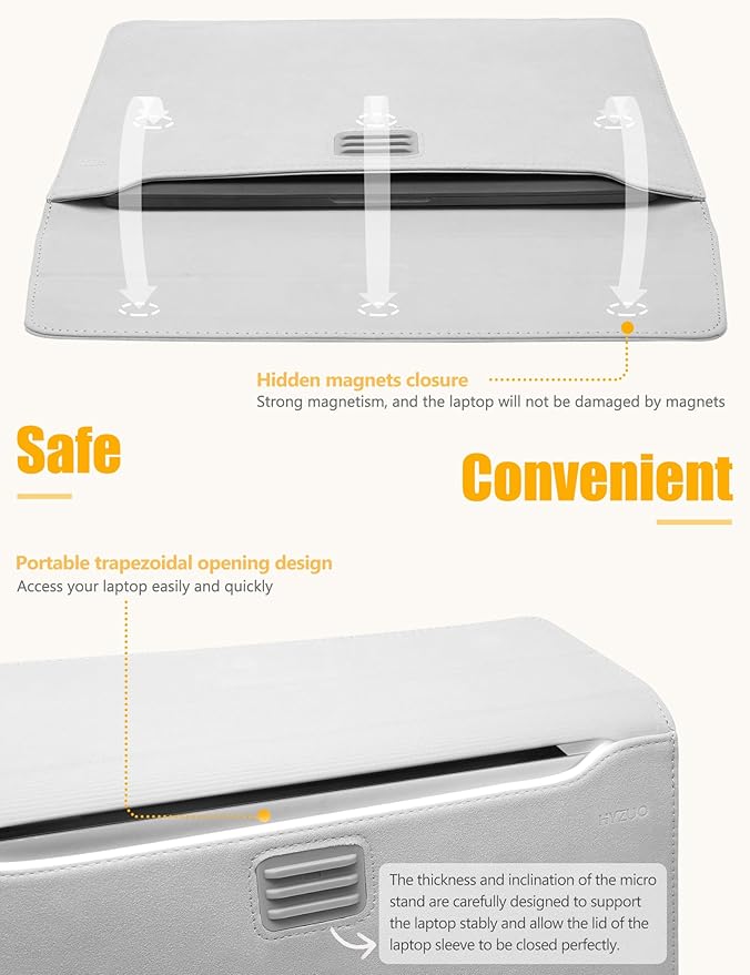 HYZUO 15-16 Inch Laptop Sleeve Case Bag with Adjustable Stand Feature for MacBook Pro 16 M5/M4/M3/M2/M1 Pro/Max A3428 A3429 2026-2019, XPS 15, MacBook Pro 15 2015-2012, HP Envy 15.6, Light Gray