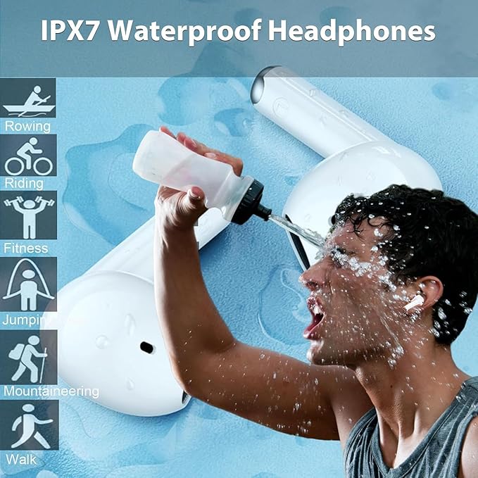 Bluetooth 5.4 Wireless Earbuds Headphones Portable Earbuds with Silicone Cord,50H Playtime Stereo in Ear Buds Built-in 4 ENC Mic Earphone,IP7 Waterproof for Sports Running Workout Helpsleep