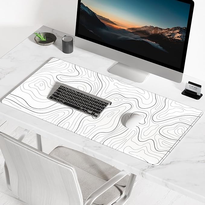 BOSOBO Large Desk Pad, XXL Gaming Mouse Mat, Desktop Cover 35.5 x 15.7 Inches, Abstract Lines