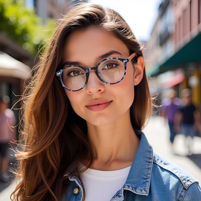 HJSTES Vintage Blue Light Glasses for Women Men Round Bluelight Blocking Glasses Thick TR90 Frame Eyeglasses