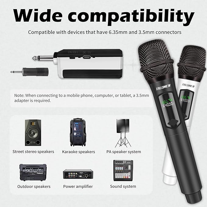 Wireless Microphones, Professional Dual Karaoke Microphone for Singing, Handheld Cordless Dynamic Mic System with Rechargeable Receiver(160 Ft) for Wedding, DJ, Speech, Church, Party, K602-BW
