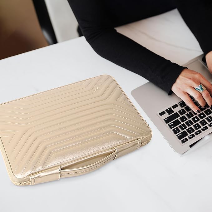 DOMISO 14 Inch Laptop Sleeve Case, Shockproof Waterproof Soft EVA Protective Bag with Handle, Lightweight Carrying Case for MacBook, Dell, HP, Lenovo, ASUS, Gold