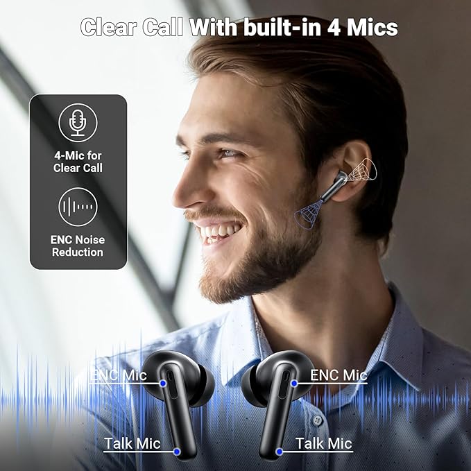 Wireless Earbuds,2025 Bluetooth 5.3 Bass Stereo Headphones with 4 ENC Mic,42H Playtime Ear Buds with Charging Case LED Display,Sport Earphones IPX7 Waterproof for iPhone, Android, Pad, Sports and Work