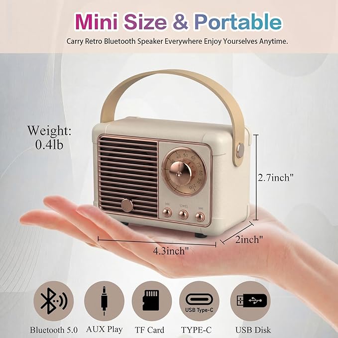 Dosmix Retro Bluetooth Speaker, Vintage Decor, Portable Wireless Bluetooth Speaker, Cute Old Fashion Style for Kitchen Desk Bedroom Office Outdoor Accessories for iPhone Android (Yellow)