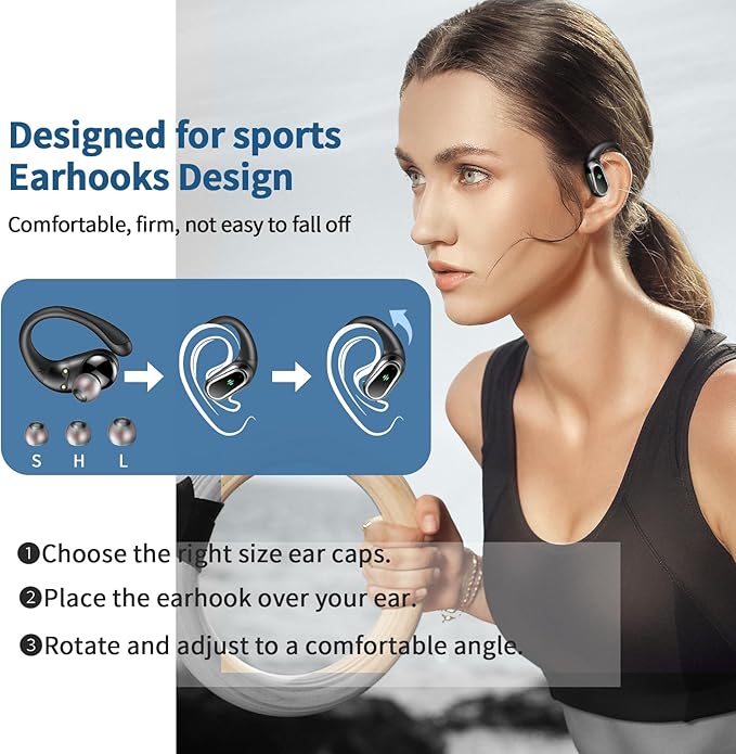 Wireless Earbuds, 2026 Bluetooth 5.4 Headphones Sport, 50Hrs HiFi Stereo Deep Bass Over-Ear buds with ENC Noise Cancelling Mic, IP7 Waterproof & LED Display Earphones with Earhooks for Workout/Running