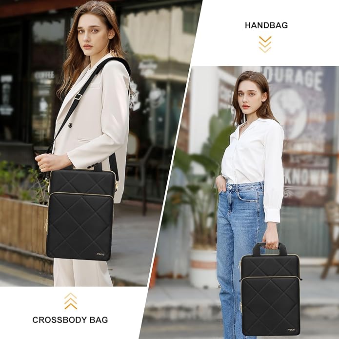 MOSISO Vertical Laptop Shoulder Bag,Computer Bag,Rhombus Quilted Messenger Bag with Front Pocket&Handle&Belt