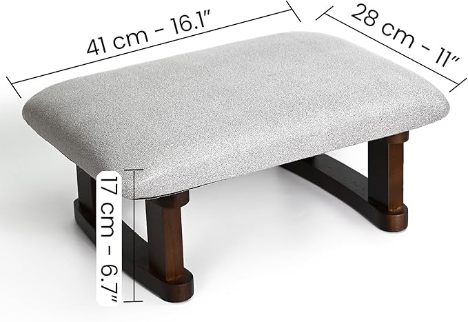 Small Footstool Office Under Desk Ottoman Padded Hassock 16.1"(41cm) x 6.7"(17cm) with Wooden Legs Modern Living Room Bedroom Work Nail Salon Compact Footrest Stool Relaxation Rest Foot Stool (Grey)