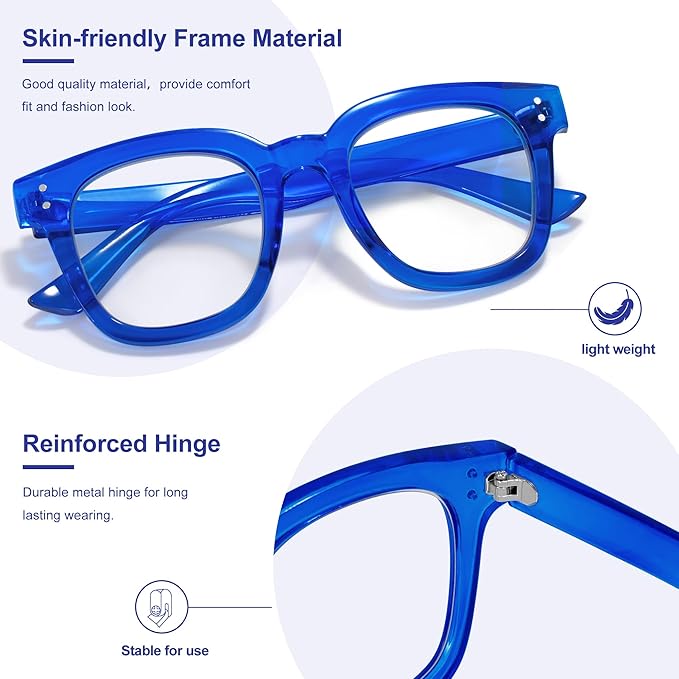 Madison Avenue Oversized Blue Light Blocking Glasses for Women Fashion Blue Light Blockers Anti Eyestrain & UV Protection Computer Eyeglasses (Klein Blue)