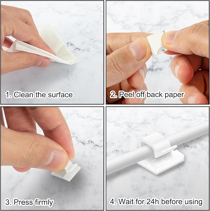 100Pcs Cable Clips, Adhesive Cable Organizer Cord Holder Wire Clip Wire Management Self Adhesive Hooks Wire Holder for Office, Home(White, 100PCS) - Image 5