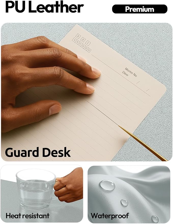 YSAGi Leather Desk Pad Protector, Office Desk Mat, Large Mouse Pad, Non-Slip PU Leather Desk Blotter, Laptop Desk Pad, Waterproof Desk Writing Pad for Office and Home (Silver, 23.6" x 13.8")