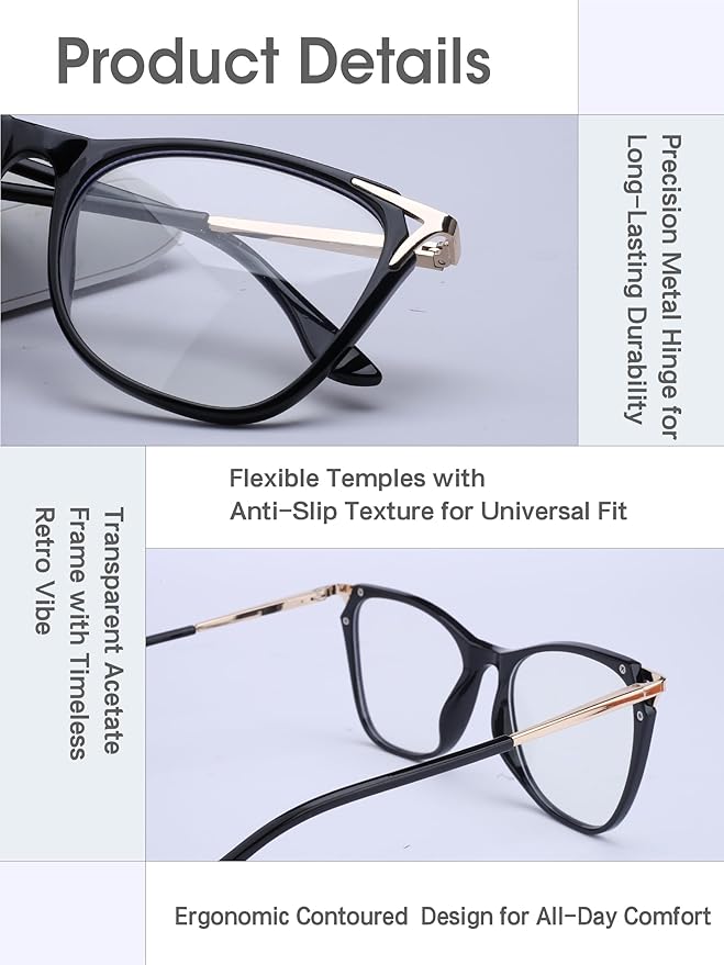 DOERAYM Blue Light Glasses for Women - Anti Glare Gaming and Computer Use with Comfort Fit (Resin, Black9123)