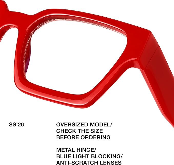 livho Oversized Eyewear Frame for Woman and Men - Rectangle Fashion Glasses for Computer, Chic Preppy Frame