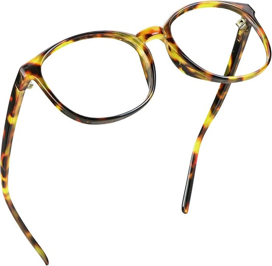 LifeArt Round Blue Light Blocking Glasses, Computer Glasses, Gaming Glasses, TV Glasses for Women Men (Brown Tortoise, 3.25 Magnification)
