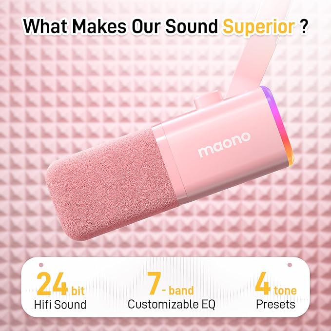 MAONO XLR/USB Gaming Microphone for PC, Dynamic Computer Mic for Streaming Podcasting, Noise Reduction, Mute, Volume Control, RGB Boom Mic for Vocal Recording,Voice-Over, PD100XS Pink