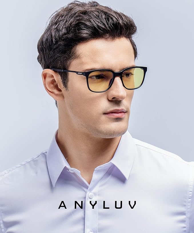 ANYLUV Blue Light Glasses for Men, Lightweight Computer Gaming Glasses, Stylish Anti Eyestrain Blue Light Blocking Men