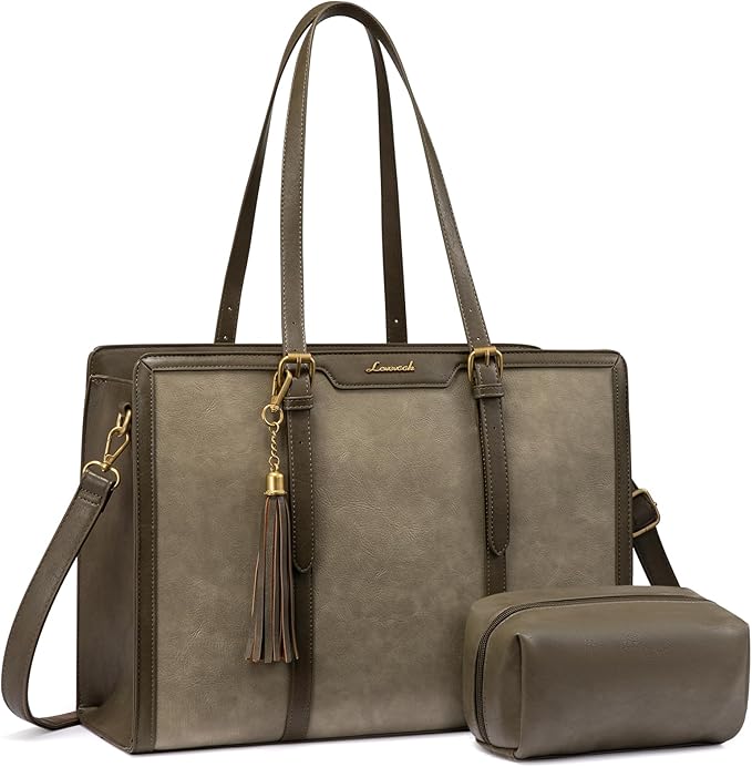 LOVEVOOK Laptop Bag for Women Vintage Leather Work Tote 15.6 inch Large Capacity Computer Bag with Clutch Purse for Teacher,Office,Casual