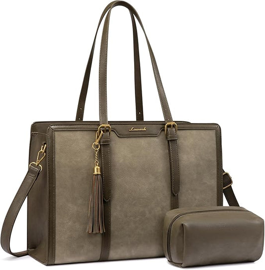 LOVEVOOK Laptop Bag for Women Vintage Leather Work Tote 15.6 inch Large Capacity Computer Bag with Clutch Purse for Teacher,Office,Casual