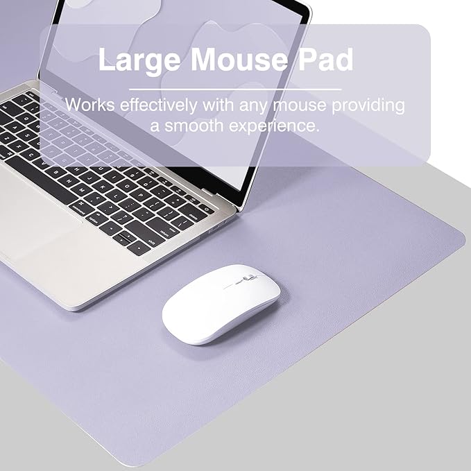 TOWWI Dual Sided Desk Pad, Large Desk Mat, Waterproof Desk Blotter Protector Mouse Pad, Leather Desk Pad Large for Keyboard and Mouse (24" x 14", Purple/Purple)