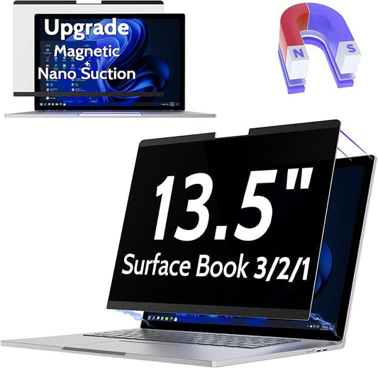 Peslv Magnetic Privacy Screen for Surface Book 3/2/1 13.5 Inch, Removable Anti Blue Light Glare Filter, Black Security Private Apy Block Protector