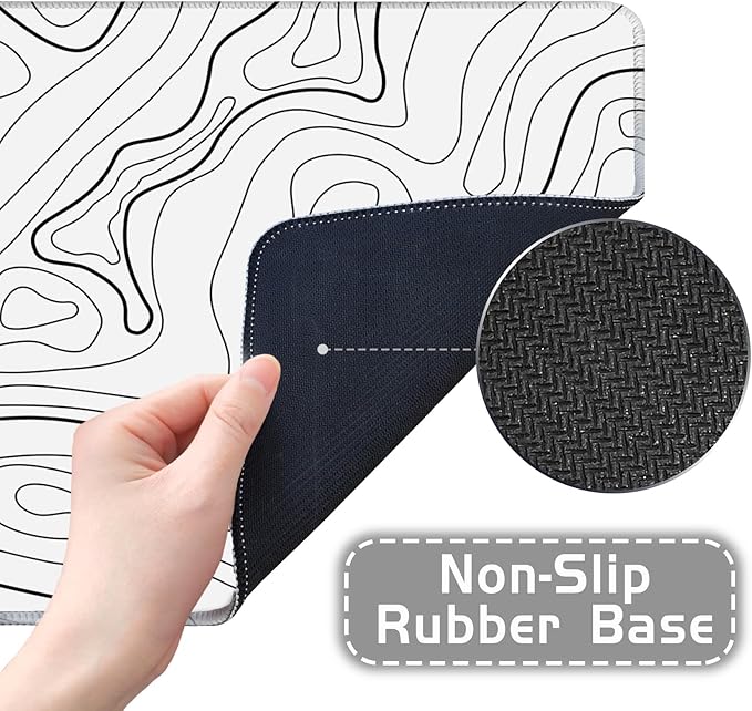 White Topographic Mouse Pad XXL - Extended Gaming Mousepad, Large Non-Slip Desk Mat for Keyboard and Mouse
