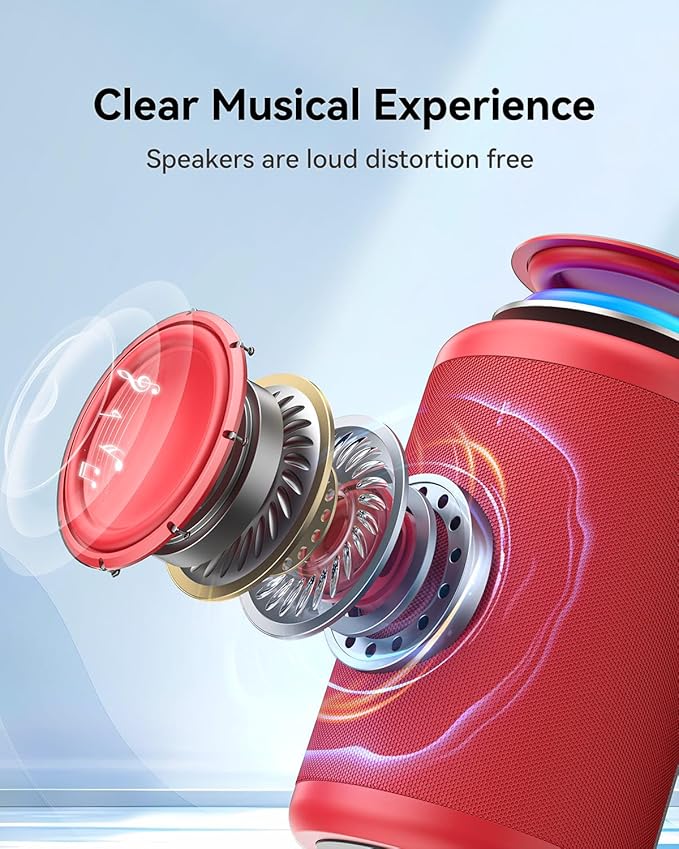 LENRUE Small Portable Bluetooth Speaker with Lights, TWS Stereo Surround Sound, Type C Powered, Bluetooth 5.3, AUX TF Card Input, Wireless for Outdoor Home, Coolest Gifts