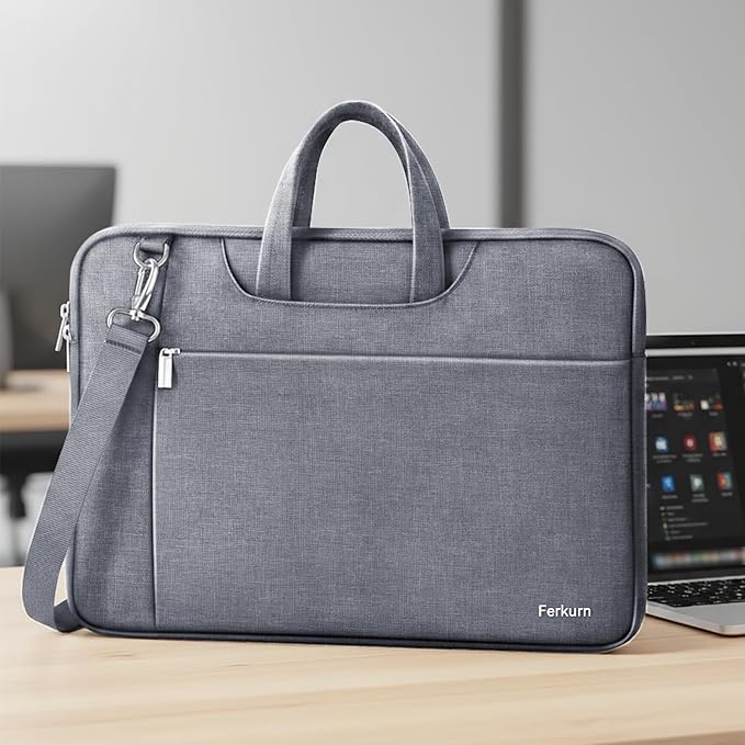 Ferkurn 15.6 16 Inch Laptop Case Bag for Women Men Compatible with MacBook Pro M5/HP OmniBook Omen Envy/Lenovo Yoga IdealPad/Dell Pro Inspiron, Carrying Briefcase Computer Messenger Bag Case, Grey